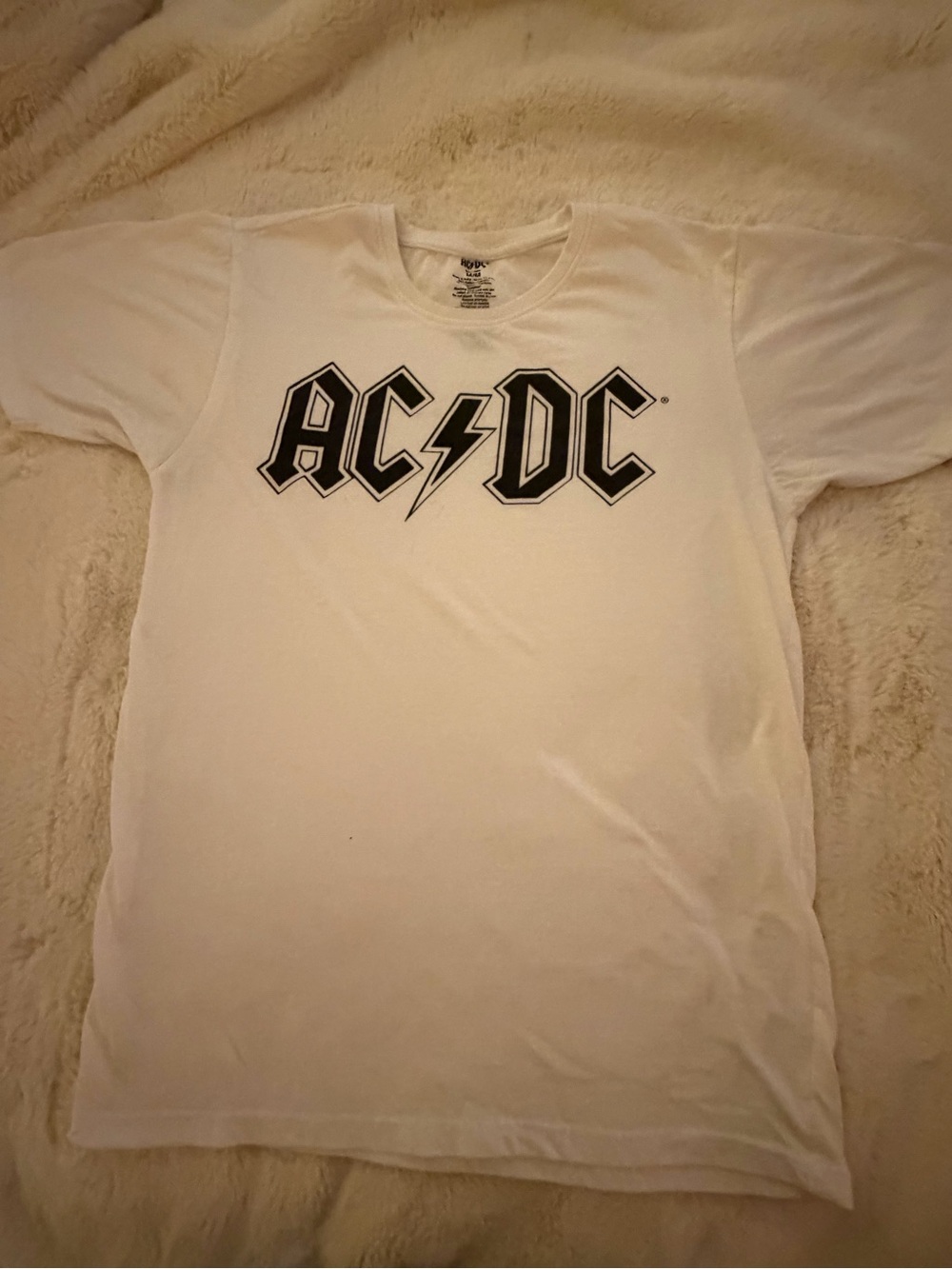 AC/DC White Short Sleeve Logo Tee with Black Print